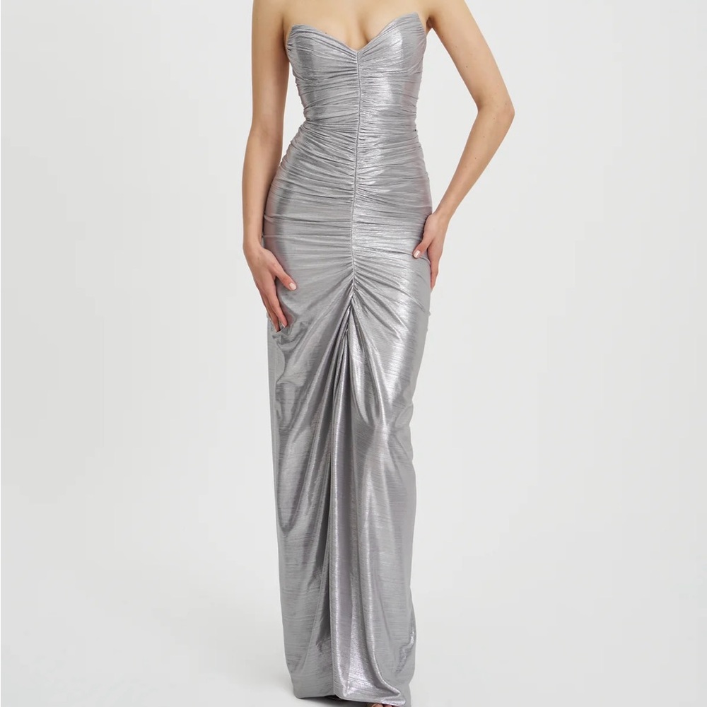 Miss Circle Silver Strapless Evening Gown